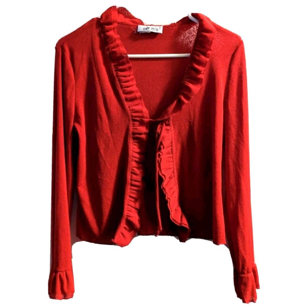 Amy Byer Red Ruffle Drawstring Cardigan Small Petite Y2K 90s